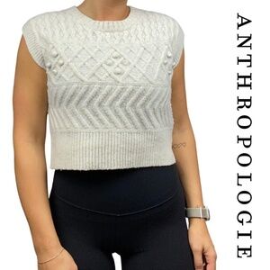 Anthropologie Ruby Moon Cable Knit Crop Sweater Vest Ivory - Size Small